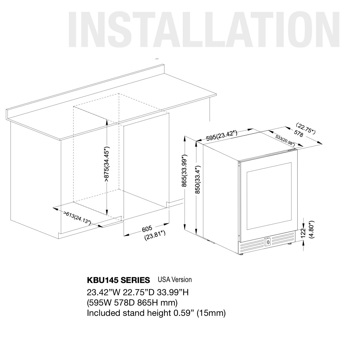 KingsBottle 24 Inch Under Counter LOW-E Glass Door Beer Fridge ( KBU145BX )