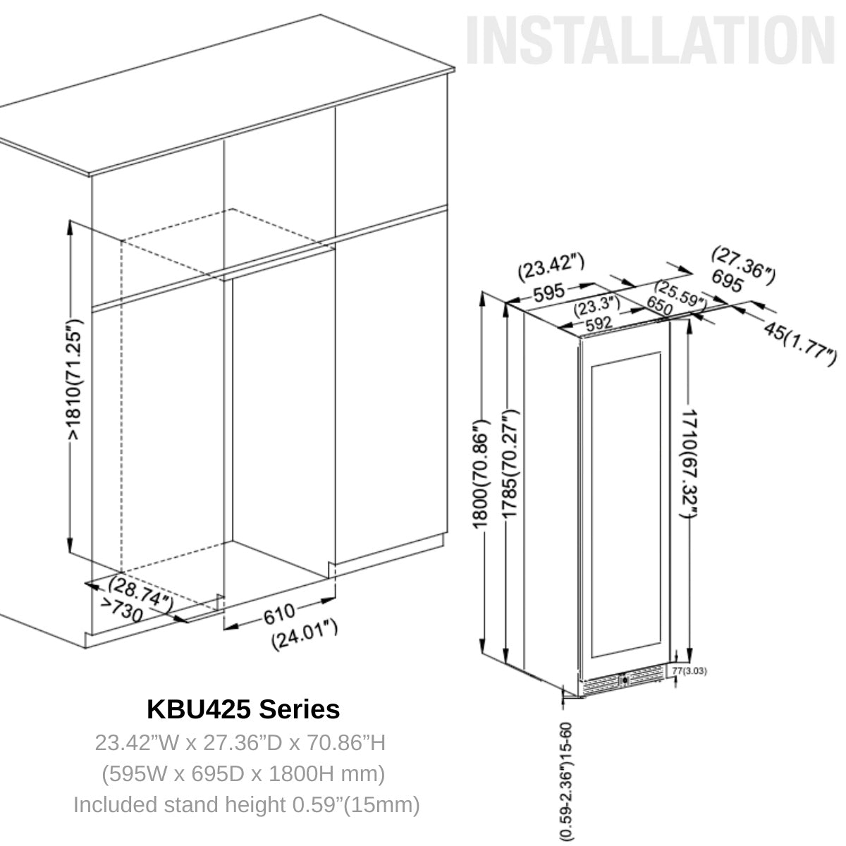 KingsBottle Upright Wine & Beverage cooler Combo With Triple Temp. Zones (KBU425BW3)