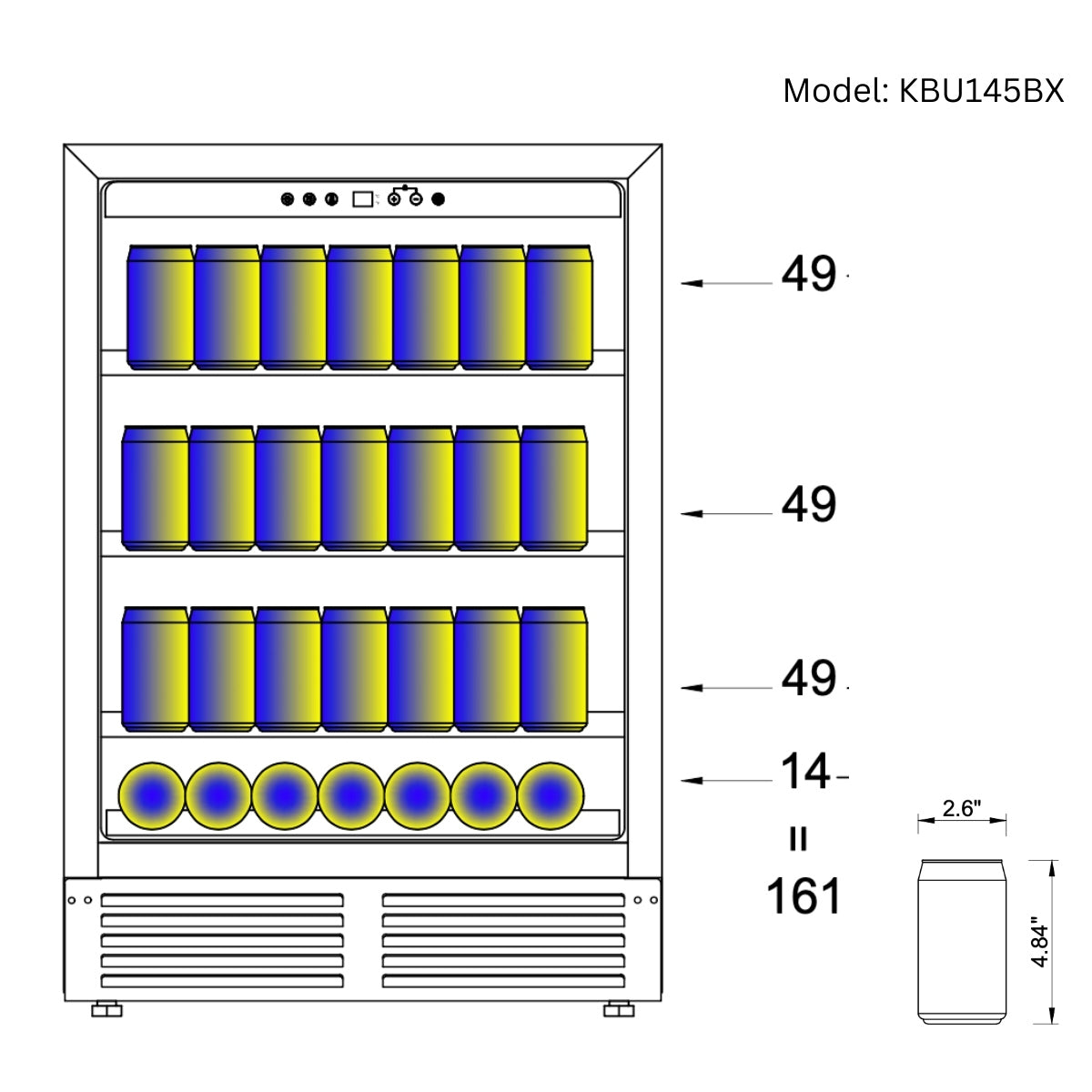 KingsBottle 48" Ultimate Under Bench Wine Fridge and Bar Refrigerator Combo with 3 Temp. Zones (KBU145BW3)