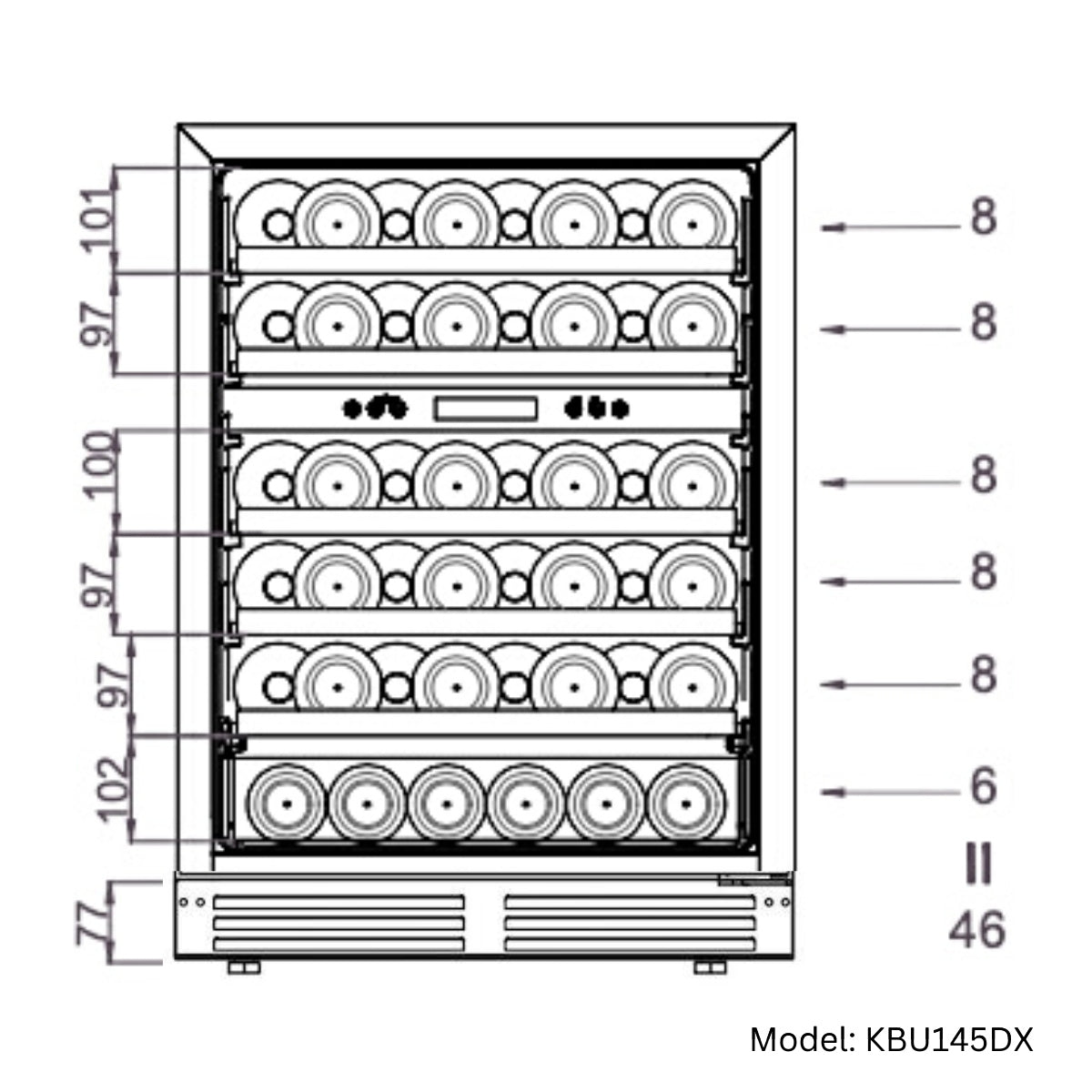 KingsBottle 48" Ultimate Under Bench Wine Fridge and Bar Refrigerator Combo with 3 Temp. Zones (KBU145BW3)