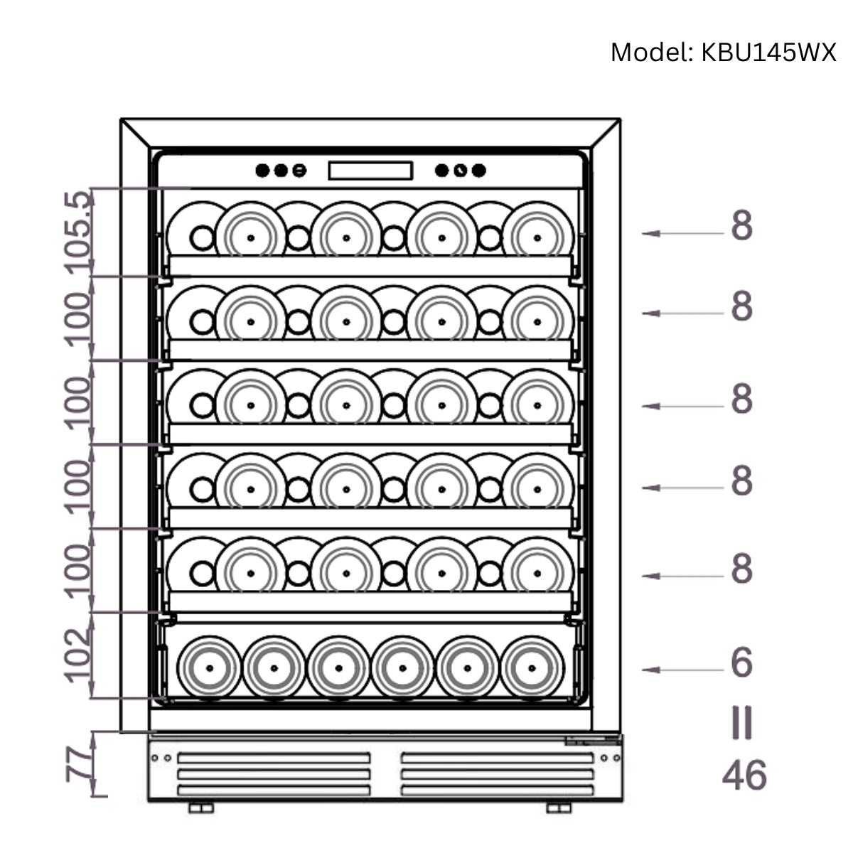 KingsBottle Ultimate Under-Bench Wine & Beverage Refrigerator Combo with Low-E Glass Door (KBU145BW2)