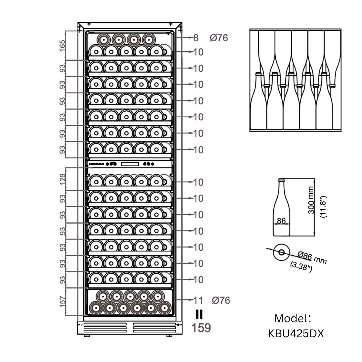 KingsBottle Upright Wine & Beverage cooler Combo With Triple Temp. Zones (KBU425BW3)