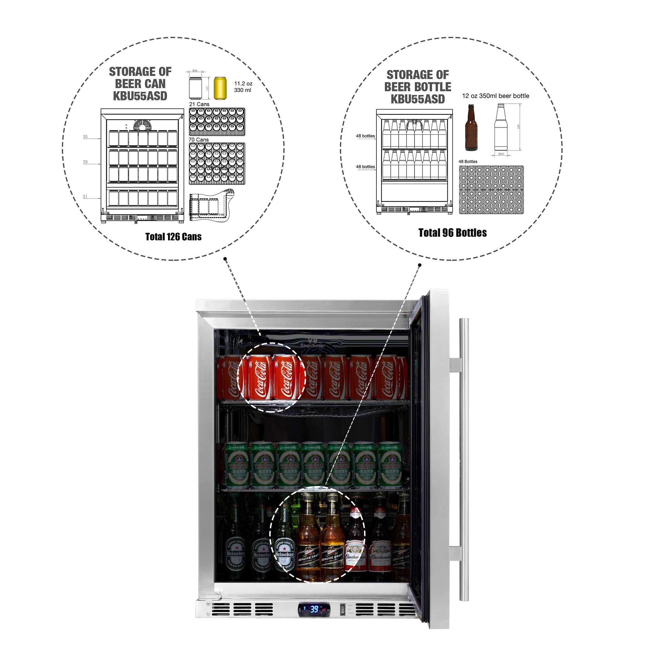 KingsBottle 24 Inch Outdoor Beer Fridge Cooler Stainless Steel (KBU55ASD)